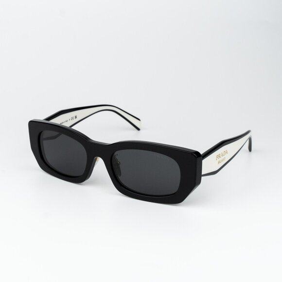 Prada Women Sunglasses Black Grey Rectangle PRB05SF 09Q08Z NEW AUTHENTIC - Picture 1 of 14